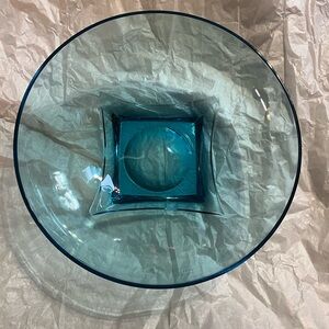 Vintage Atlas Glass Bowl Azure Blue Large Serving Bowl 3½"H x 10⅞"D